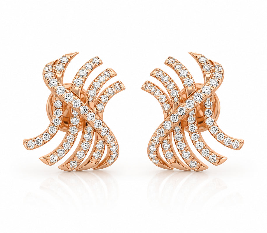 Rose Gold Diamond Swirl Stud Earrings