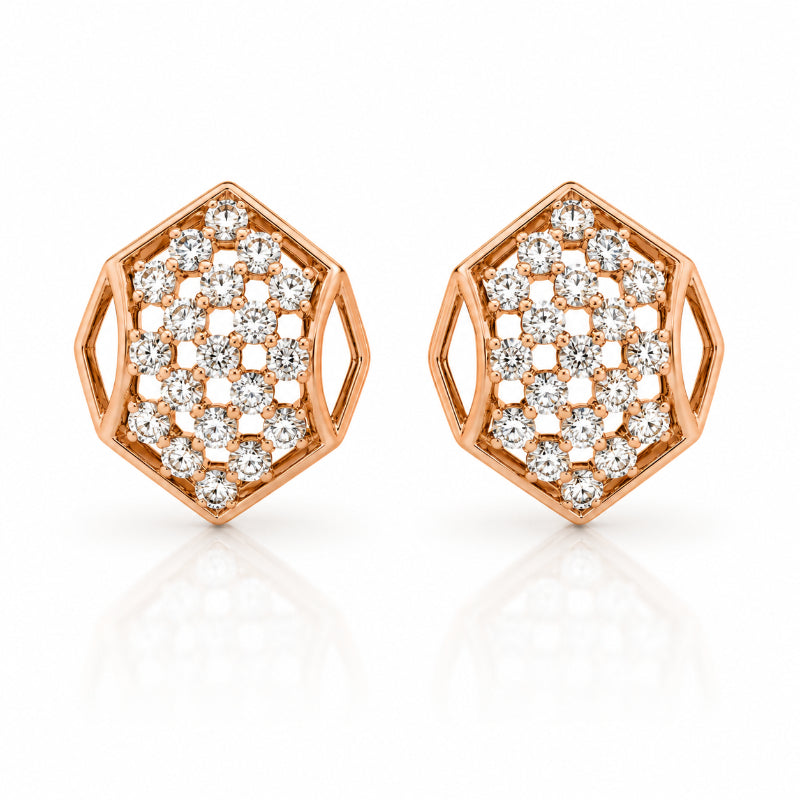 Rose Gold Geometric Diamond Stud Earrings
