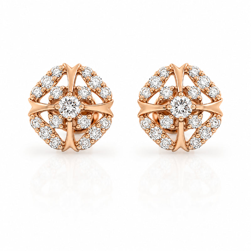 Rose Gold Diamond Compass Stud Earrings