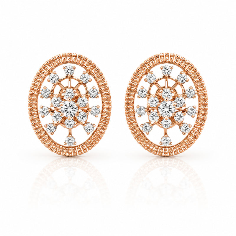 Rose Gold Diamond Celestial Oval Stud Earrings