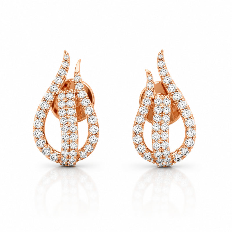 Rose Gold Diamond Flame Stud Earrings