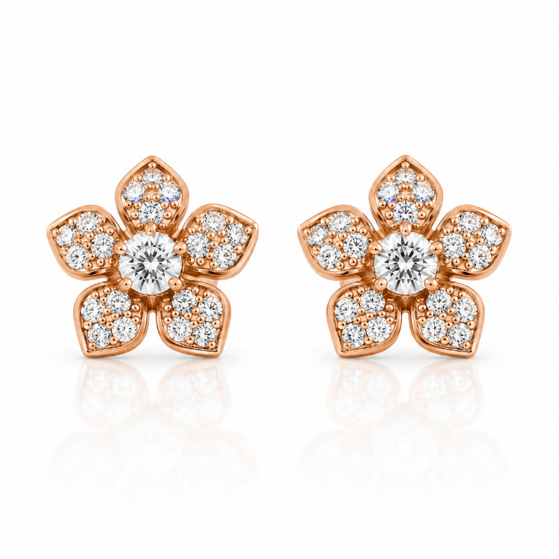 Rose Gold Diamond Blossom Stud Earrings