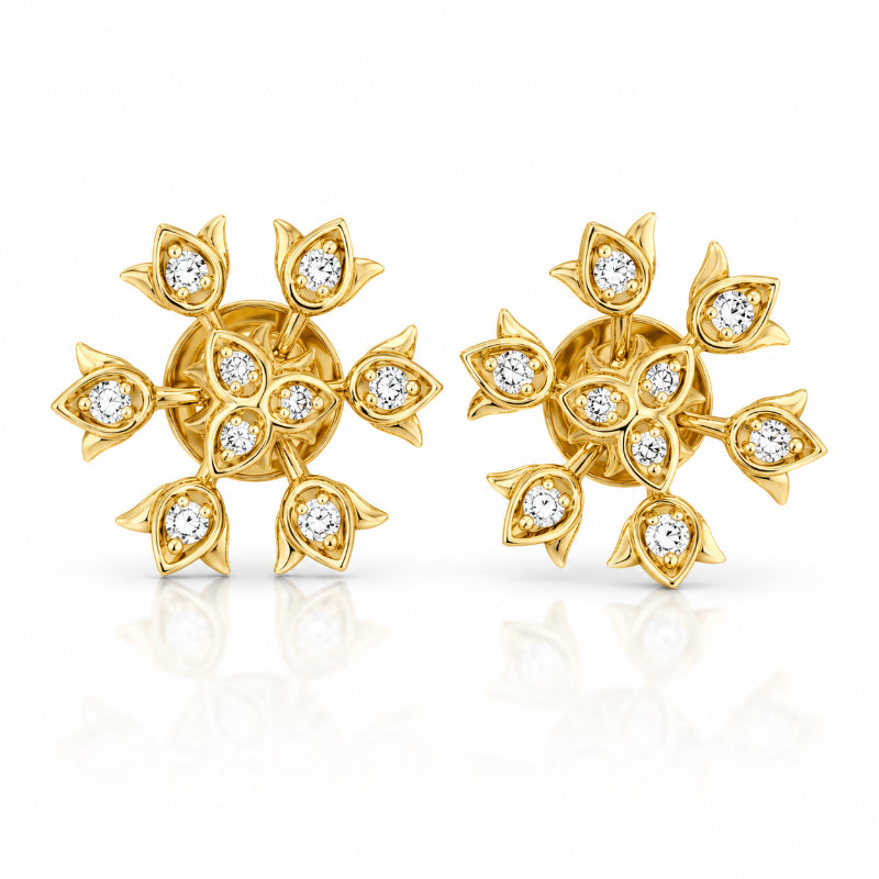 Golden Diamond Bloom Stud Earrings