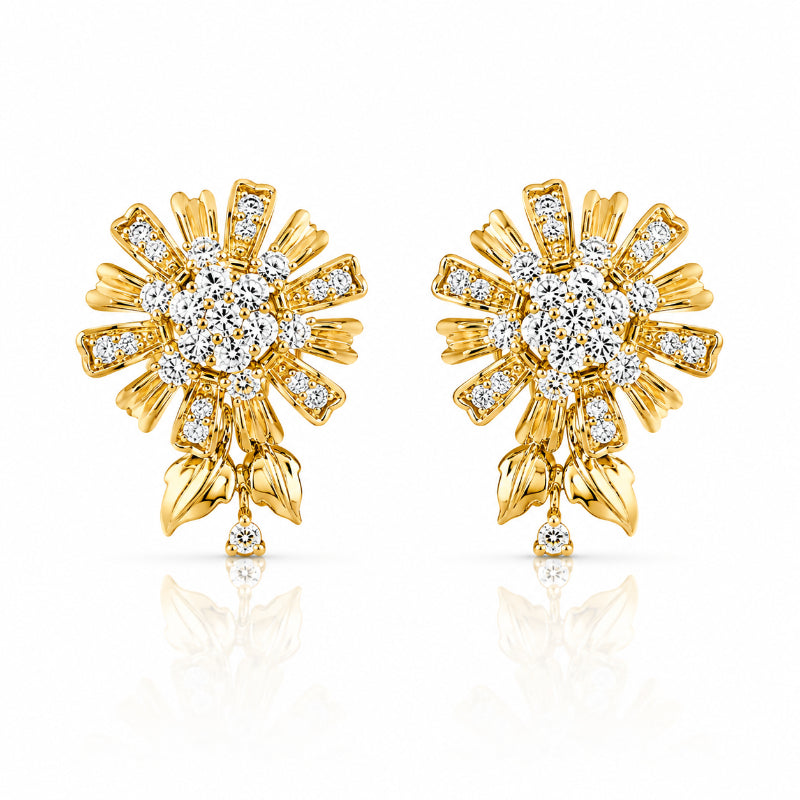 Golden Diamond Sunflower Drop Earrings