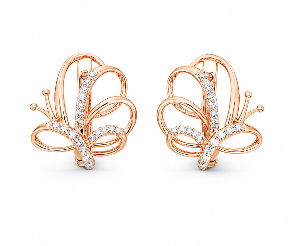 Floral Butterfly Diamond Stud Earrings for Women