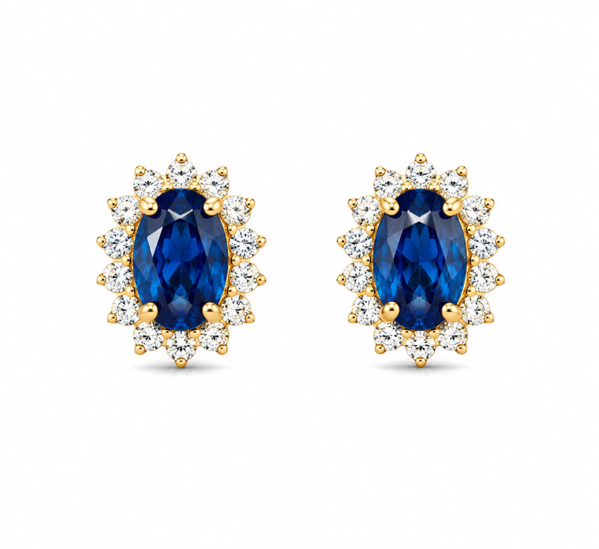 Royal Sapphire Halo Stud Earrings