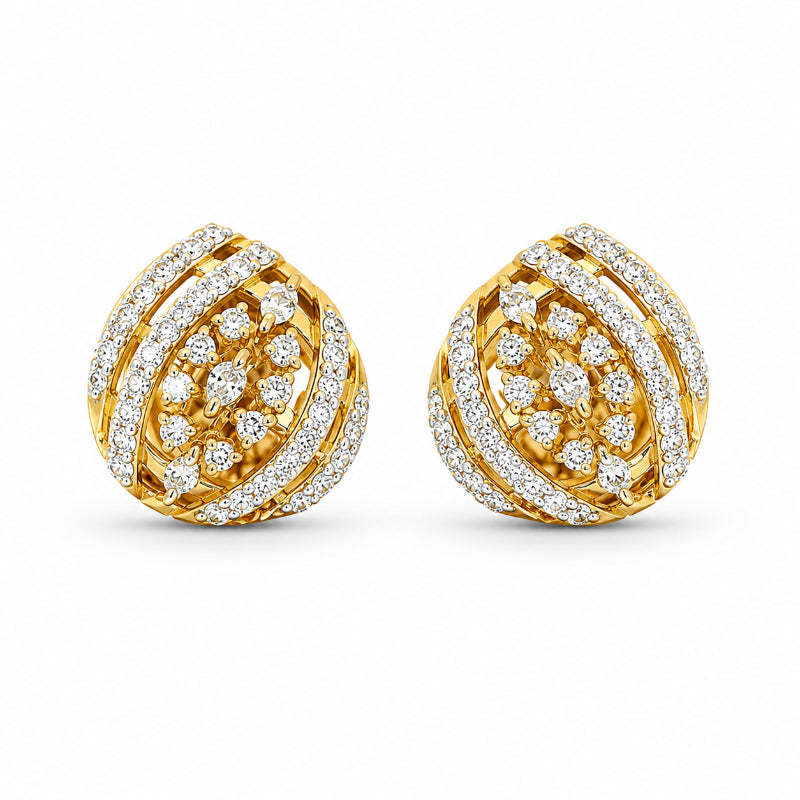 Yellow Gold Floral Diamond Stud Earrings | Elegant Statement Earrings
