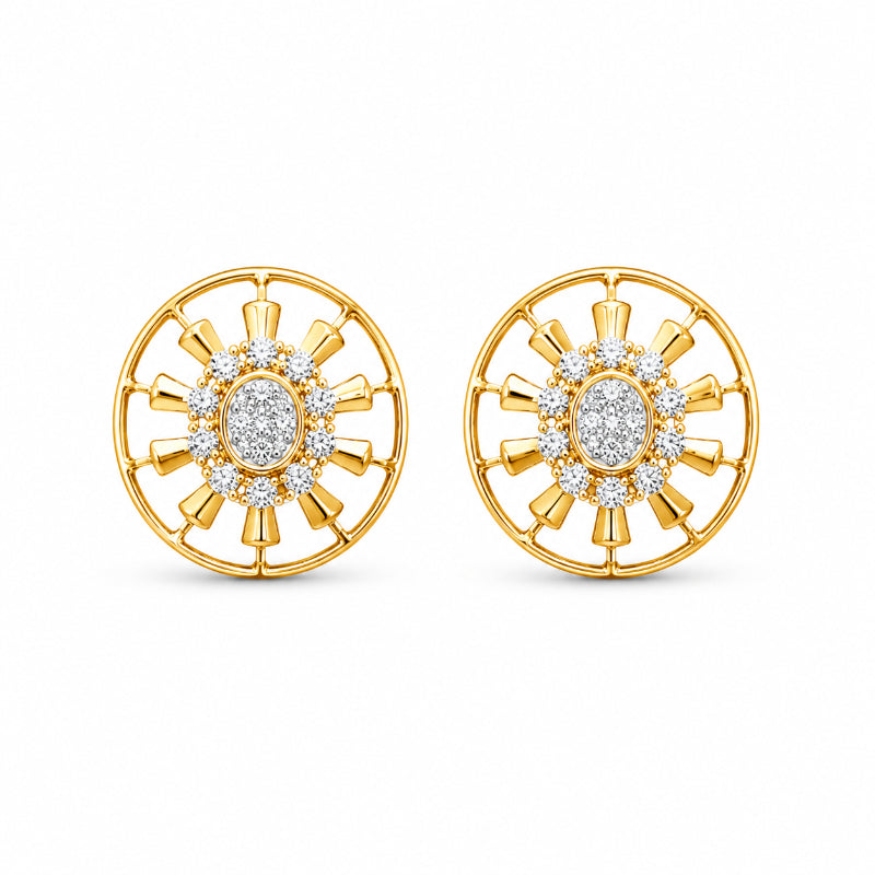 Yellow Gold Sunburst Diamond Stud Earrings
