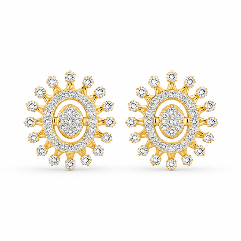Diamond Halo Sunburst Stud Earrings in Yellow Gold