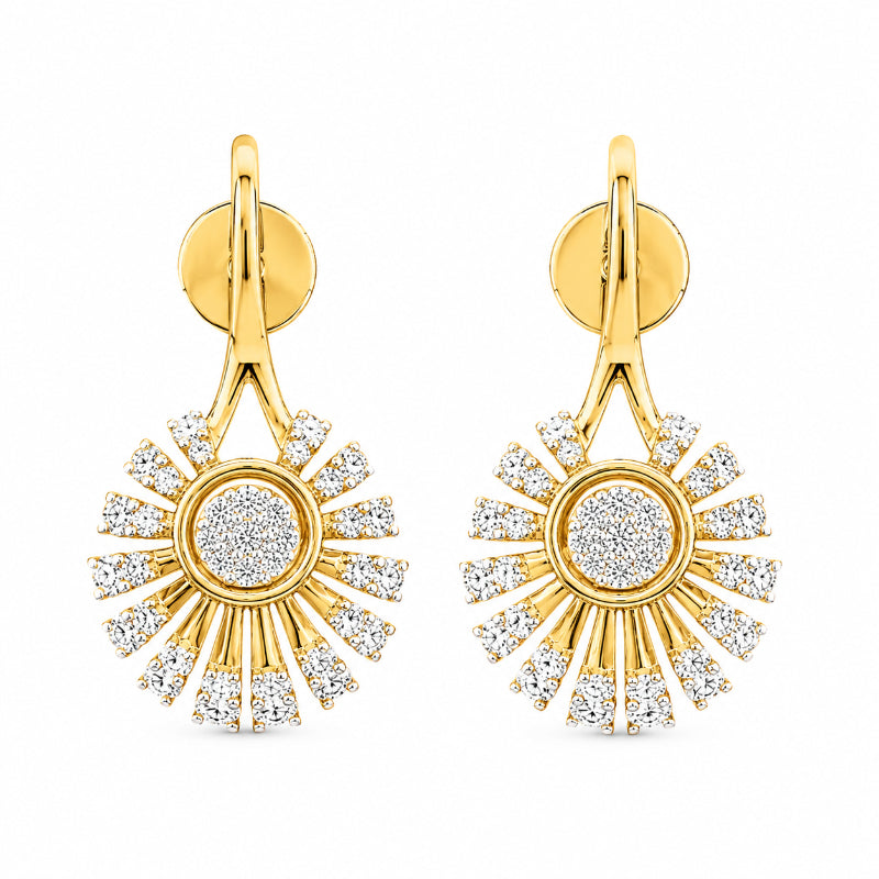 Diamond Sunburst Drop Earrings in Yellow Gold