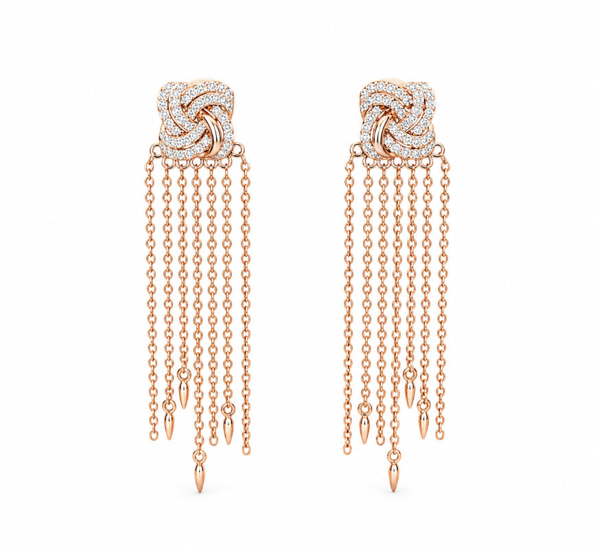 Diamond Tassel Drop Earrings in Rose Gold