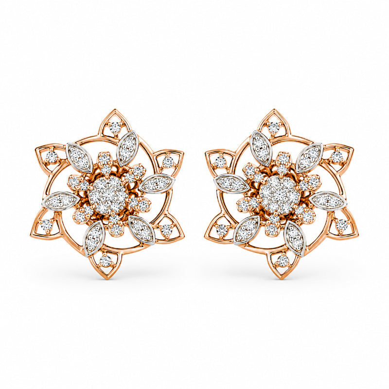 Floral Diamond Stud Earrings in Rose Gold