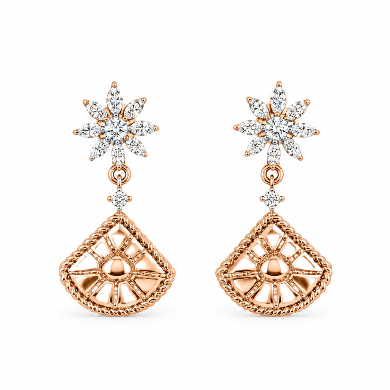 Rose Gold Floral Diamond Dangle Earrings