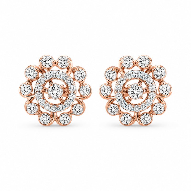 Round Floral Diamond Stud Earrings