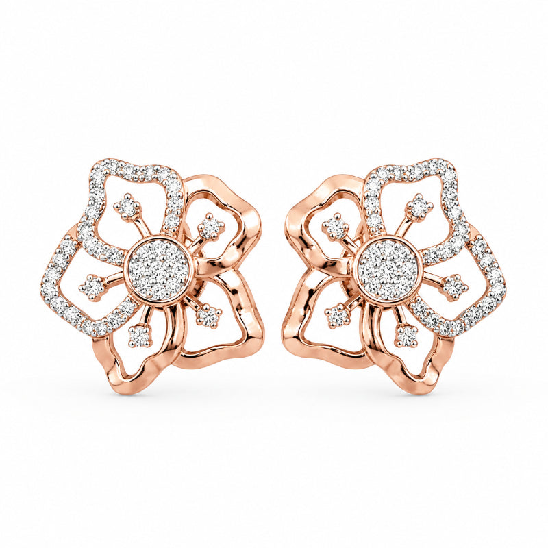 Floral Diamond Stud Earrings in Rose Gold