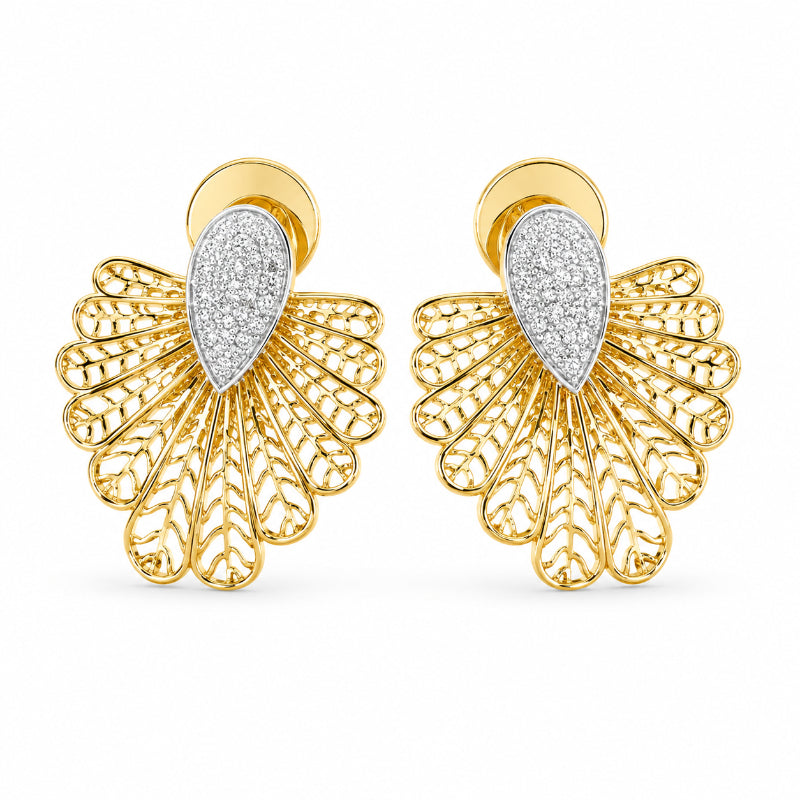Diamond Fan Bloom Stud Earrings