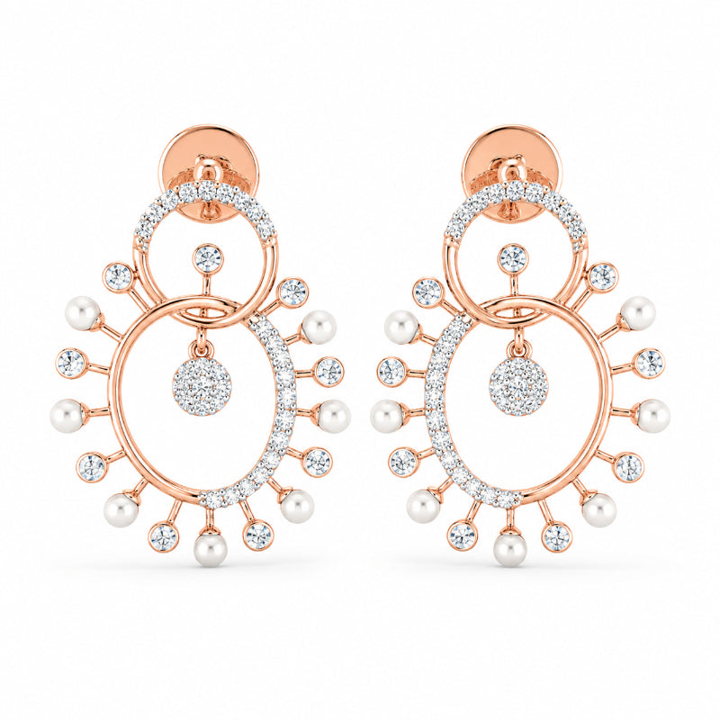 Celestial Pearl & Diamond Halo Drop Earrings