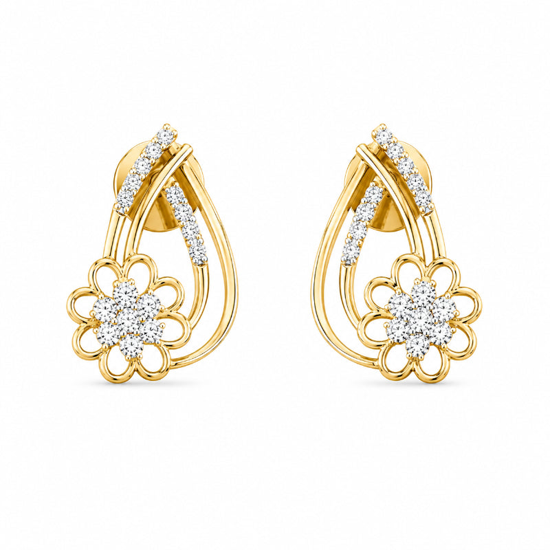 Floral Diamond Teardrop Stud Earrings