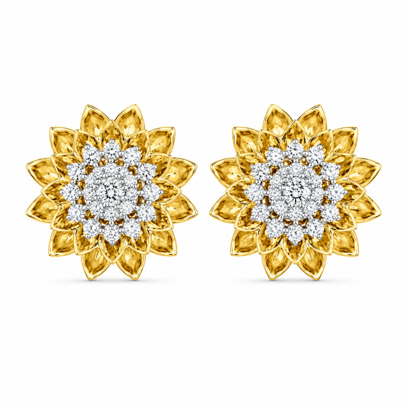 Sunburst Diamond Floral Stud Earrings