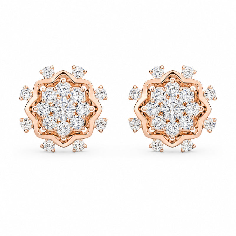 Rose Gold Diamond Floral Cluster Stud Earrings