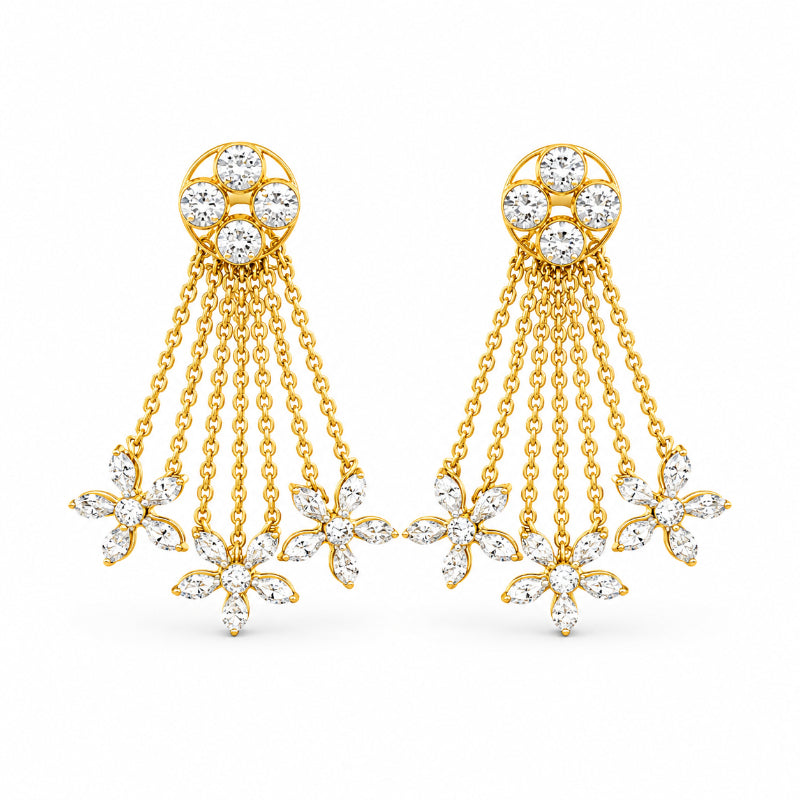 Diamond Floral Chain Drop Earrings