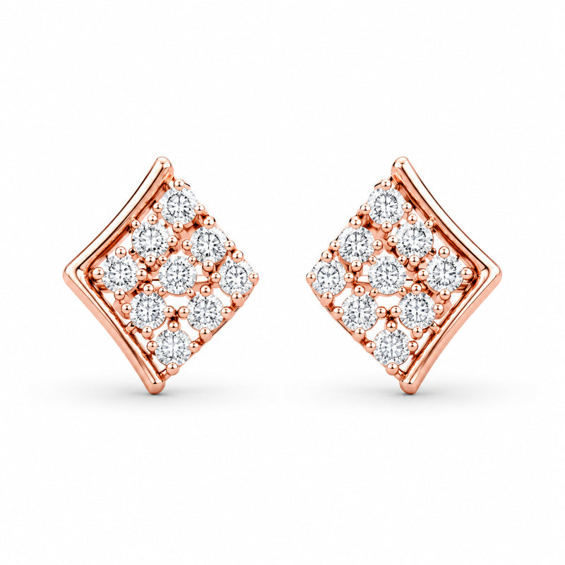 Rose Gold Diamond Geometric Stud Earrings