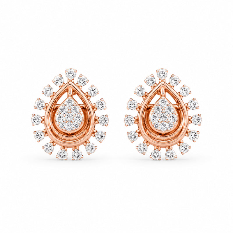 Rose Gold Pear Halo Diamond Stud Earrings
