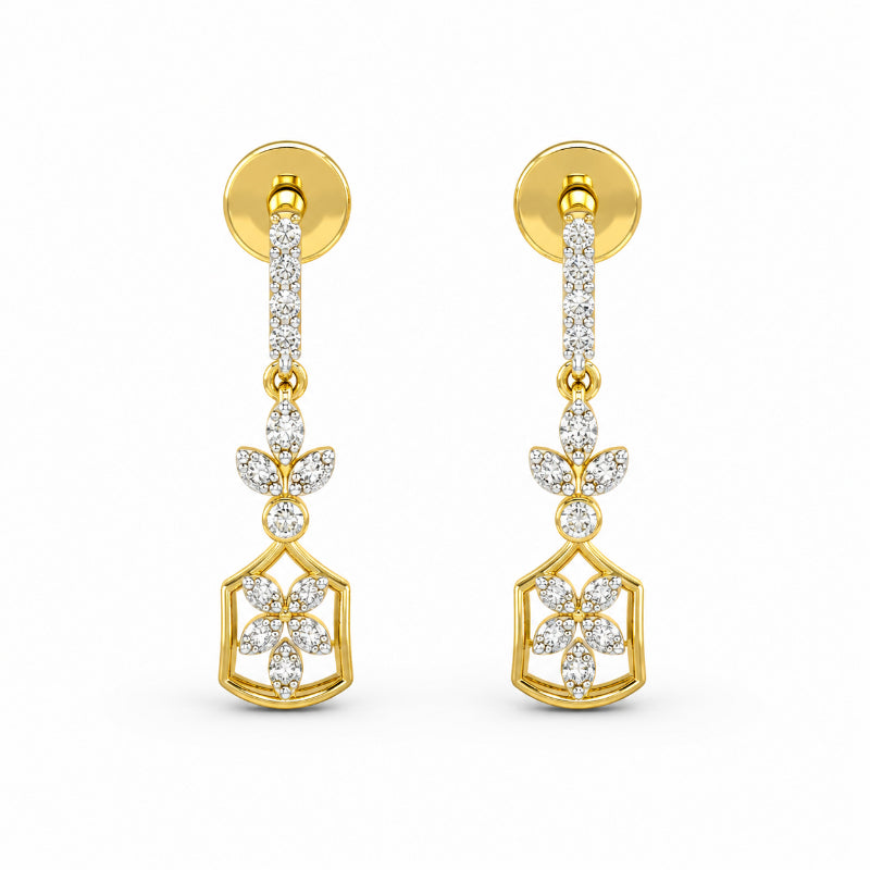 Diamond Floral Hexagon Drop Earrings