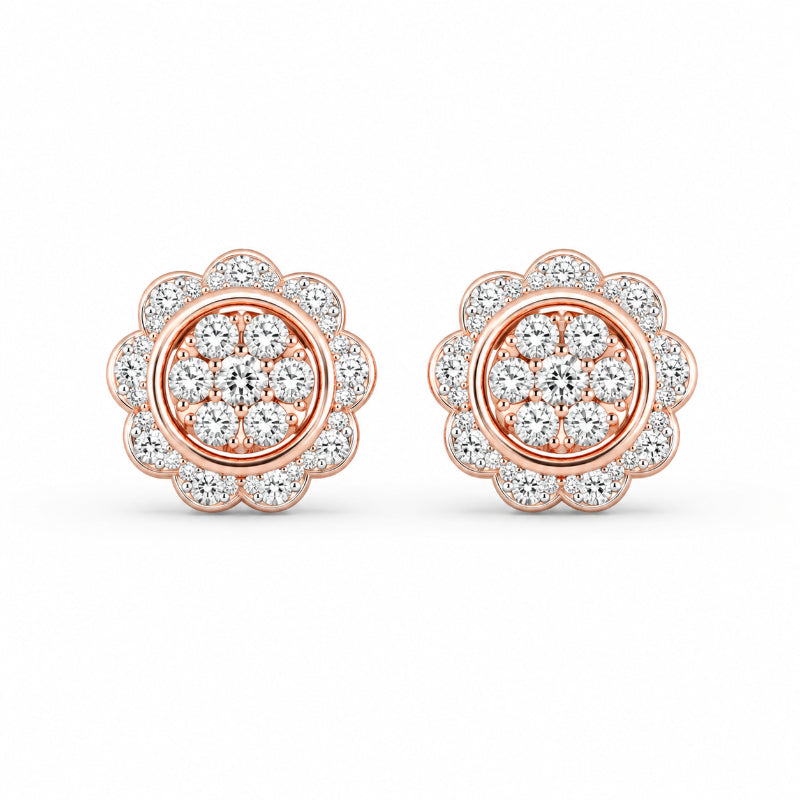 Rose Gold Diamond Floral Halo Stud Earrings