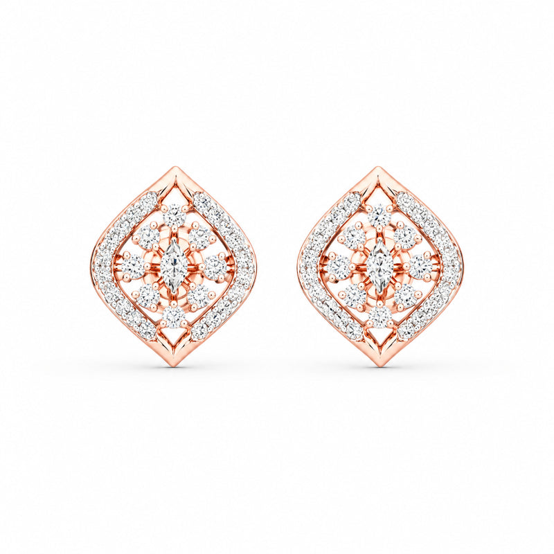 Radiant Marquise Halo Diamond Stud Earrings