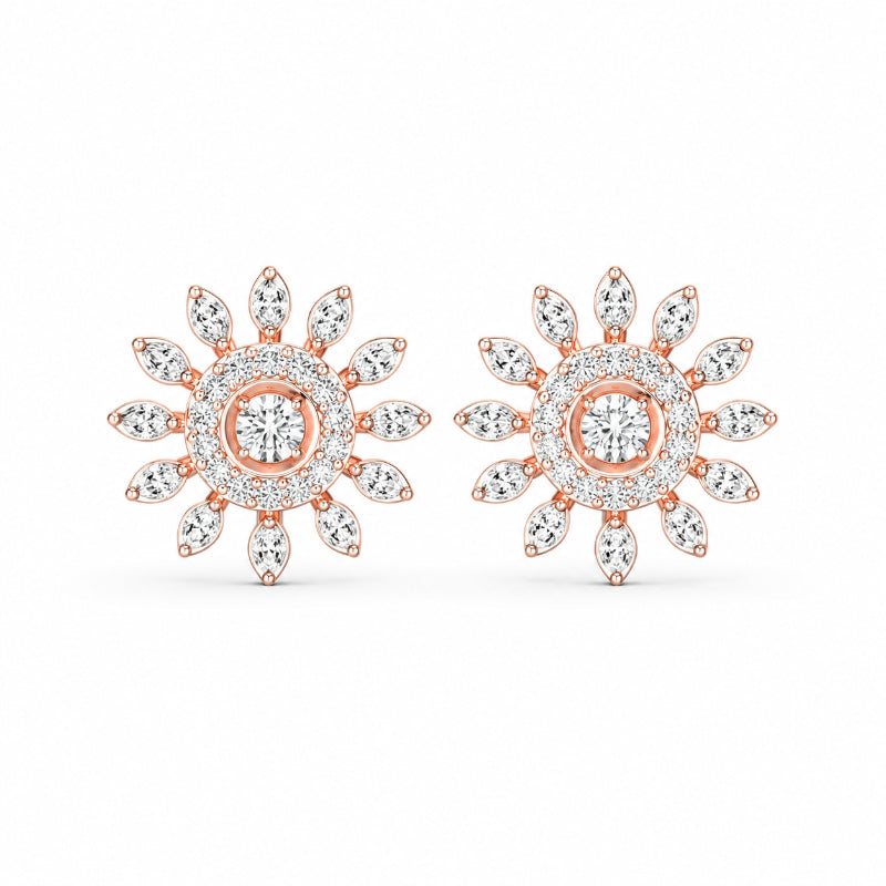 Rose Gold Diamond Sunburst Stud Earrings