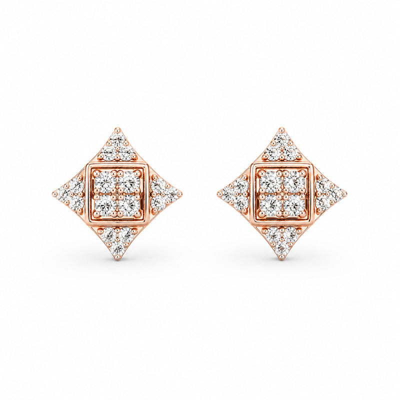 Rose Gold Diamond Geometric Star Stud Earrings