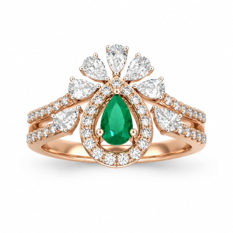 Emerald Pear & Diamond Crown Ring
