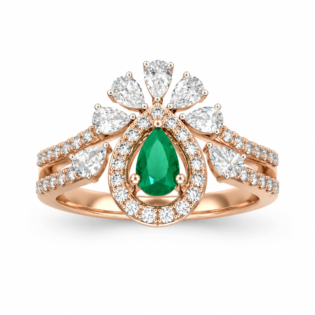 Emerald Pear & Diamond Crown Ring