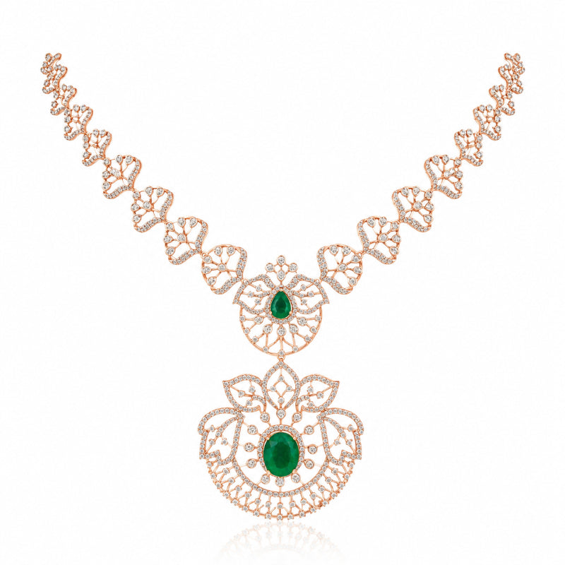 Emerald Lotus Diamond Necklace