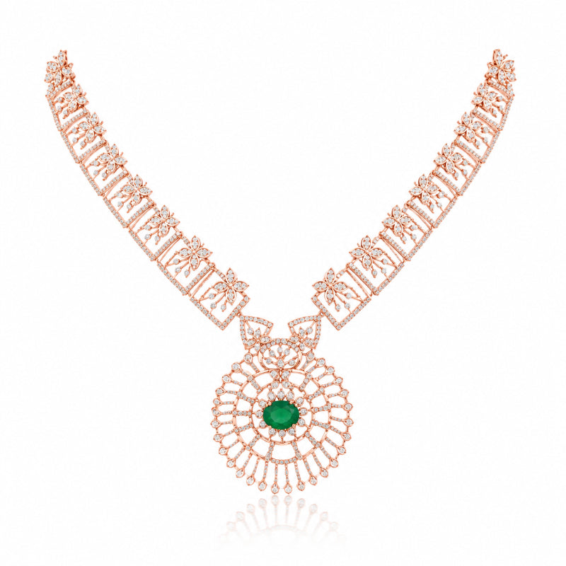 Emerald Sunburst Diamond Necklace