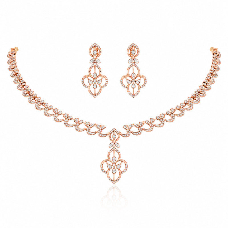 Rose Petal Diamond Necklace Set