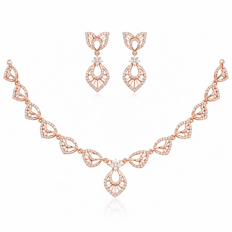 Rose Gold Petal Diamond Necklace Set