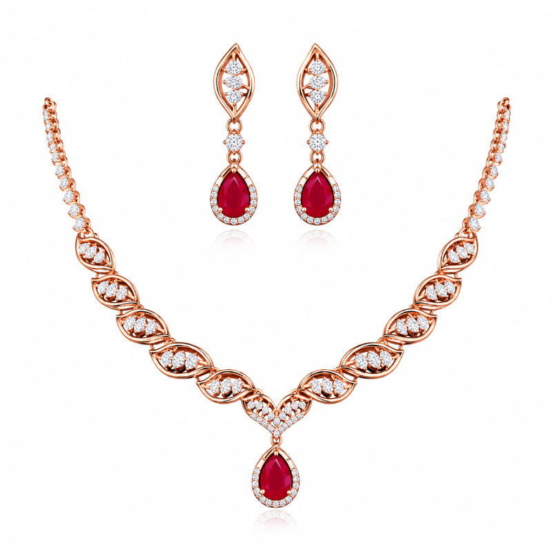 Ruby Leaf Diamond Necklace Set