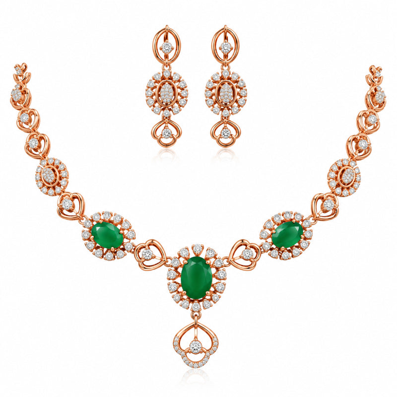 Emerald Halo Diamond Necklace Set