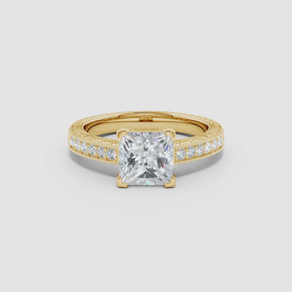 Lab-Grown Princess Cut Diamond Solitaire Ring With Milgrain Detailing