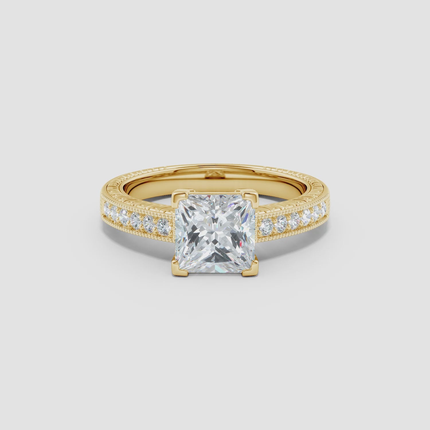 Lab-Grown Princess Cut Diamond Solitaire Ring With Milgrain Detailing