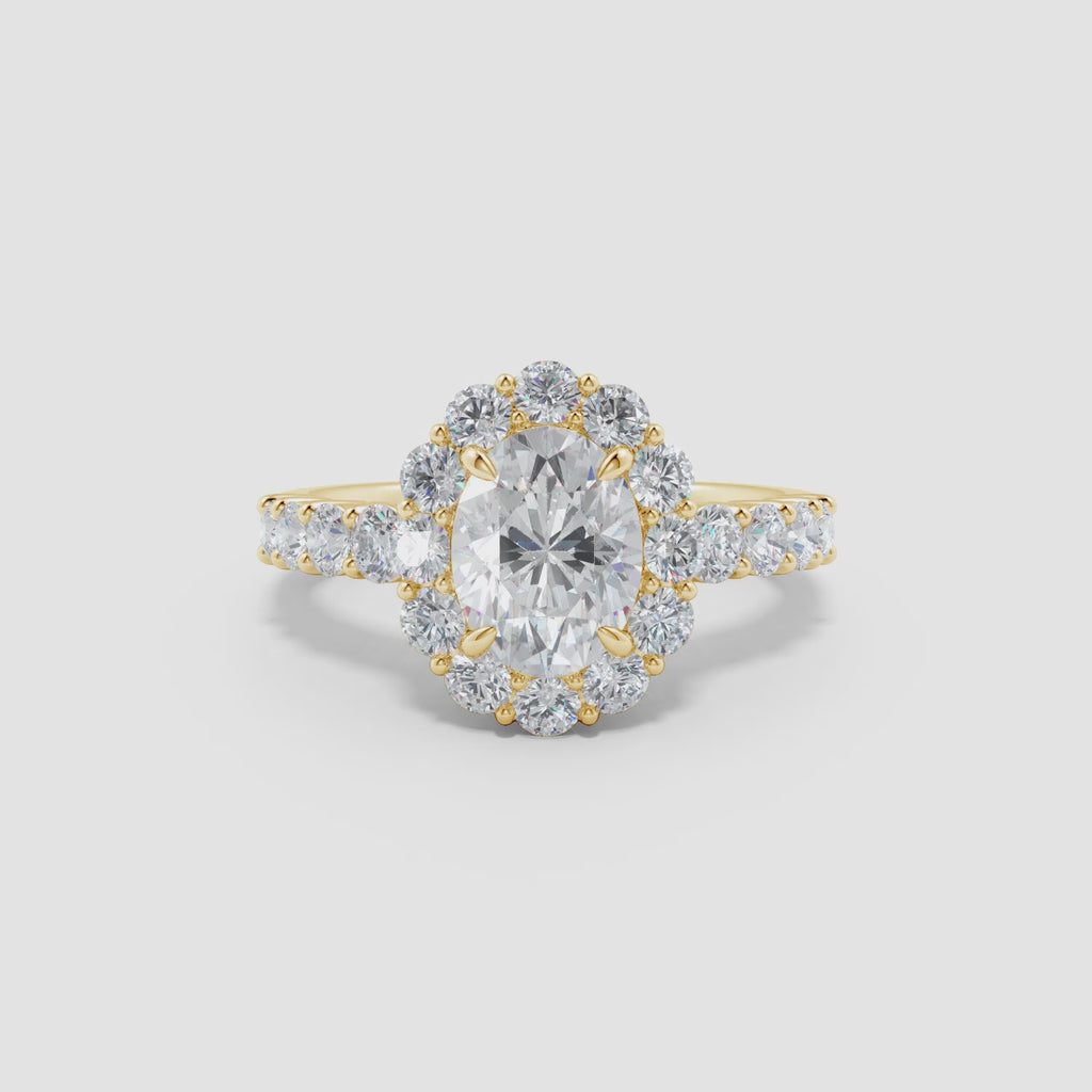 Lab-Grown Oval Diamond Floral Halo Engagement Ring