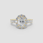 Lab-Grown Oval Diamond Floral Halo Engagement Ring