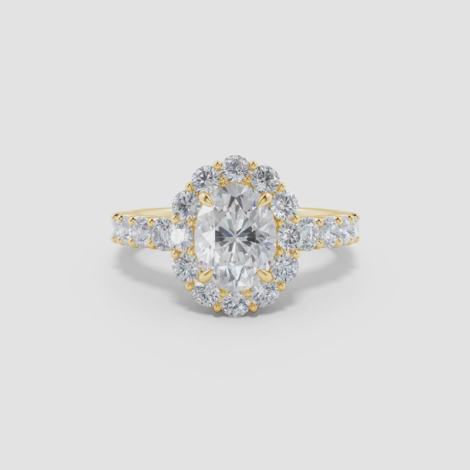 Lab-Grown Oval Diamond Floral Halo Engagement Ring