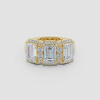 Lab-Grown Emerald-Cut Diamond Halo Three Stone Ring