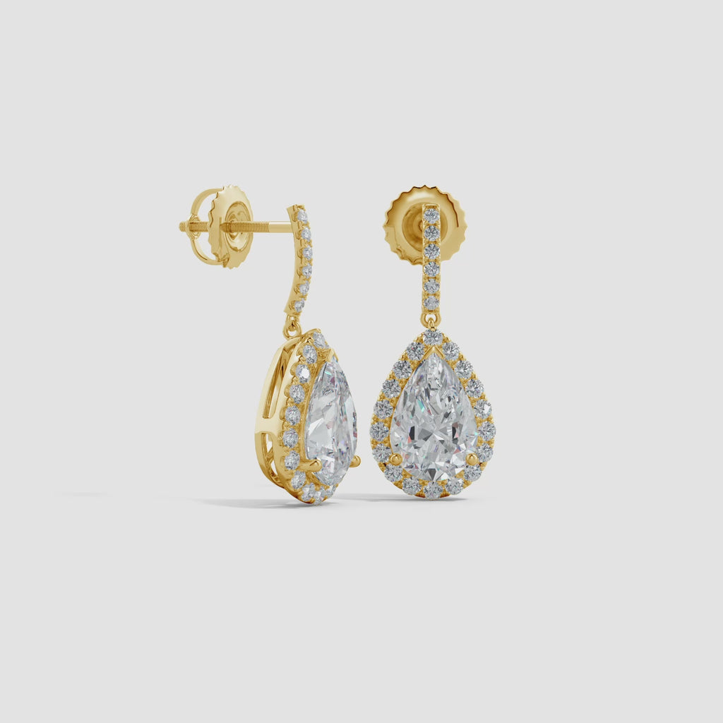 Lab-Grown Pear-Shaped Diamond Halo Dangle Earrings