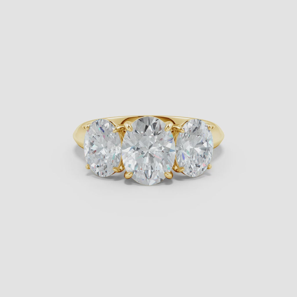 Lab-Grown Oval Diamond Three Stone Knife-Edge Shank Engagement Ring