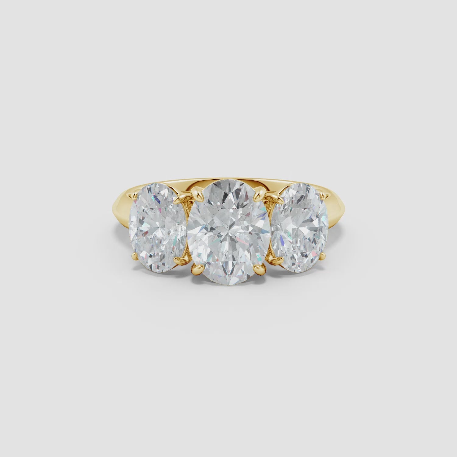 Lab-Grown Oval Diamond Three Stone Knife-Edge Shank Engagement Ring